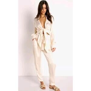 Indah Tilda Top Shirt Opal M/L  Tie Front Long Sleeve #C4